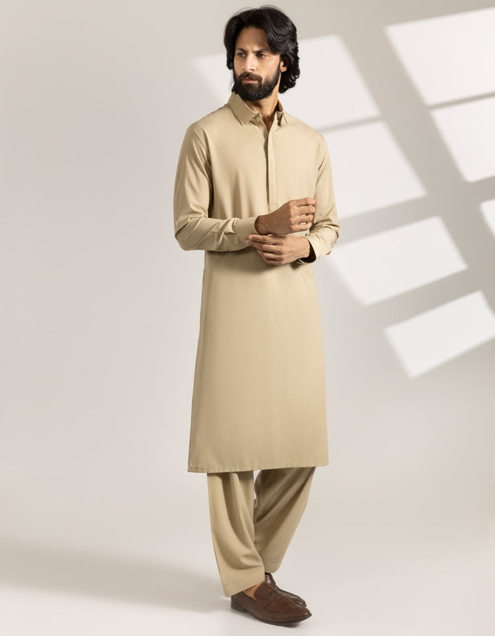 Blended Khaki Shalwar Kameez - J. Junaid Jamshed