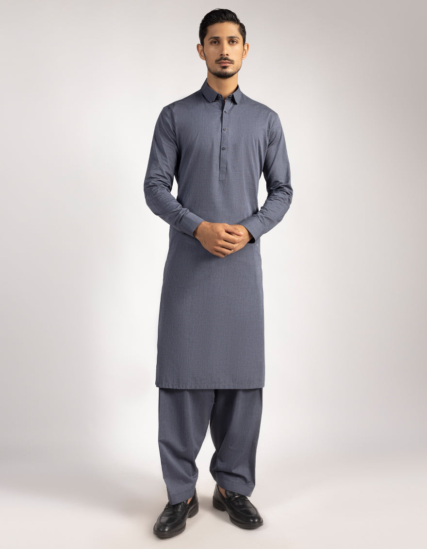 Cotton Denim Blue Shalwar Kameez - J. Junaid Jamshed