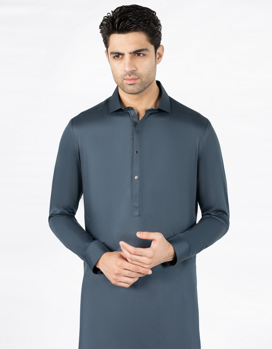 Blended Midnight Grey Shalwar Kameez - J. Junaid Jamshed
