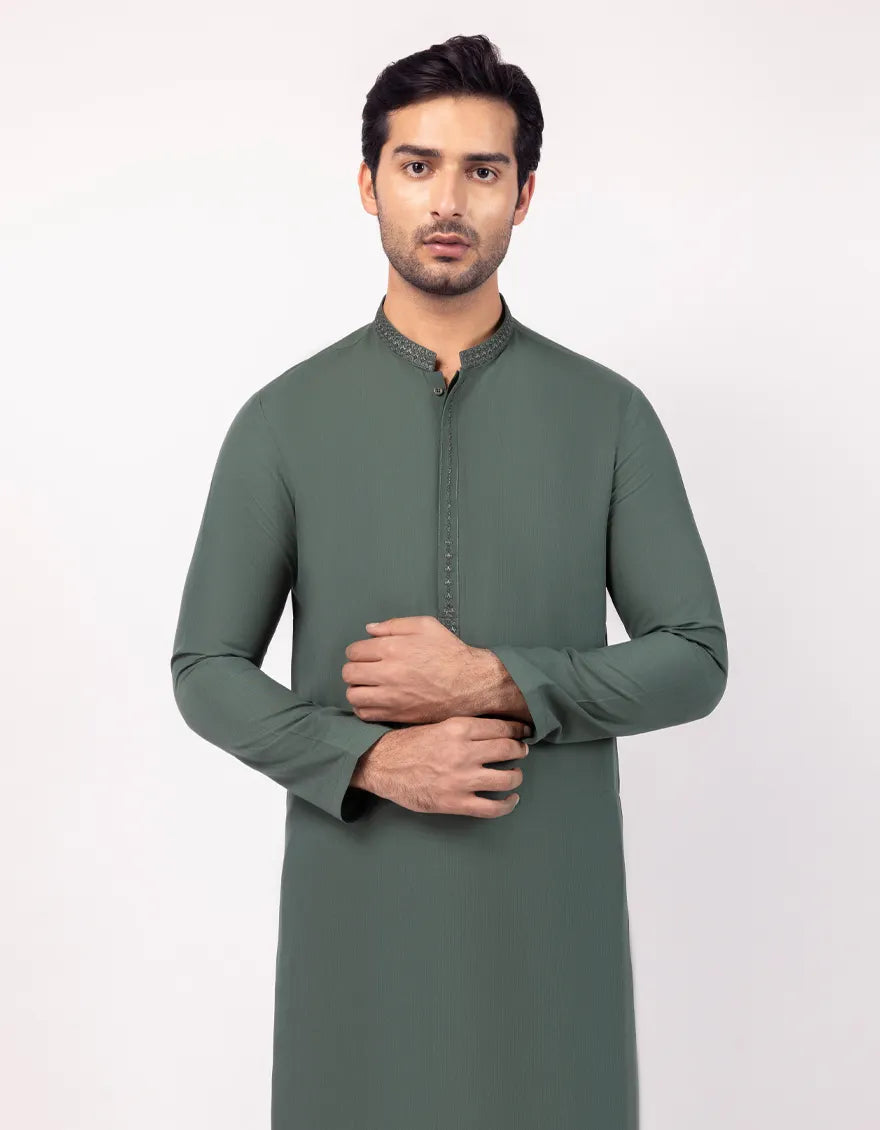 Polyester Green Shalwar Kameez  - J. Junaid Jamshed