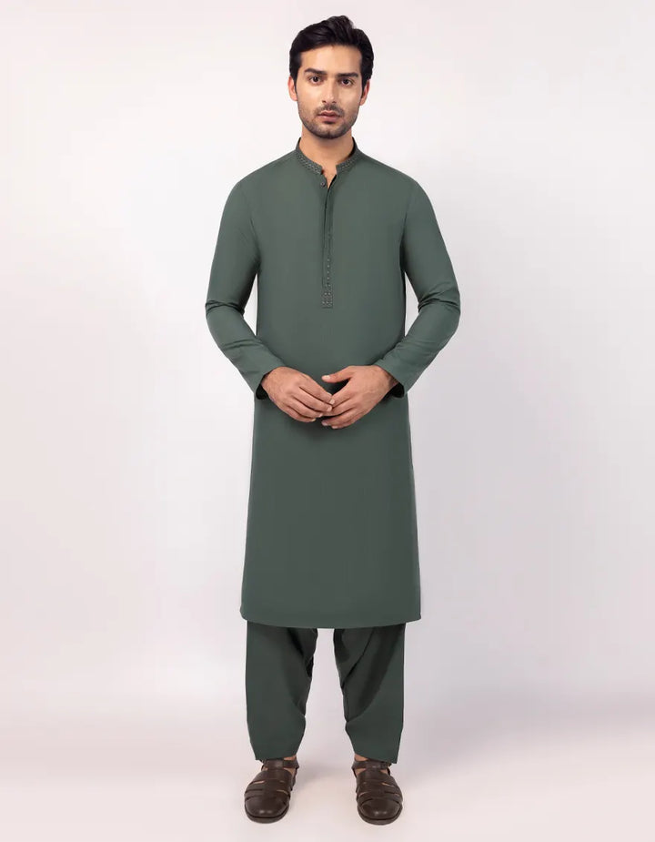 Polyester Green Shalwar Kameez  - J. Junaid Jamshed