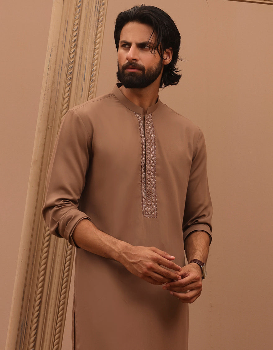 Blended Camel Brown Shalwar Kameez - J. Junaid Jamshed