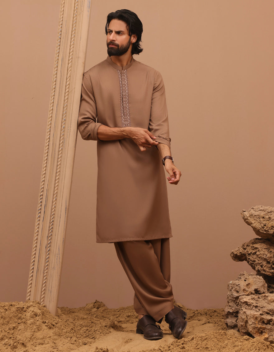 Blended Camel Brown Shalwar Kameez - J. Junaid Jamshed