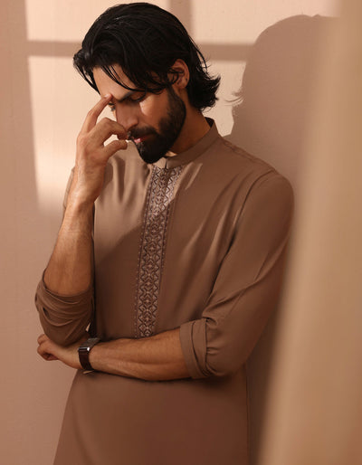 Blended Camel Brown Shalwar Kameez - J. Junaid Jamshed