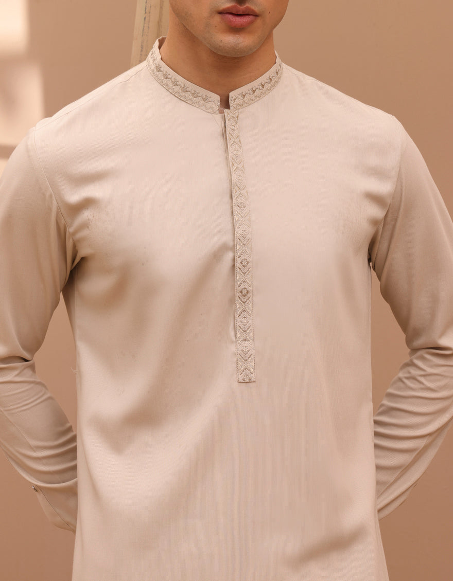 Blended Cream Kameez Shalwar - J. Junaid Jamshed