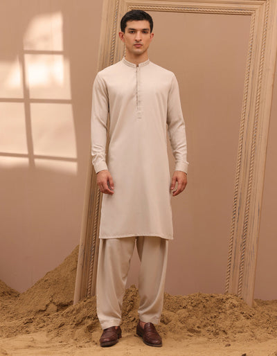 Blended Cream Kameez Shalwar - J. Junaid Jamshed