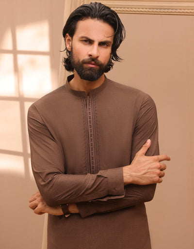 Blended Brown Kameez Shalwar - J. Junaid Jamshed