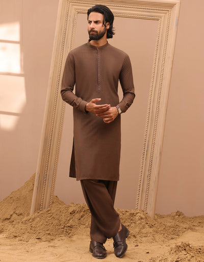 Blended Brown Kameez Shalwar - J. Junaid Jamshed