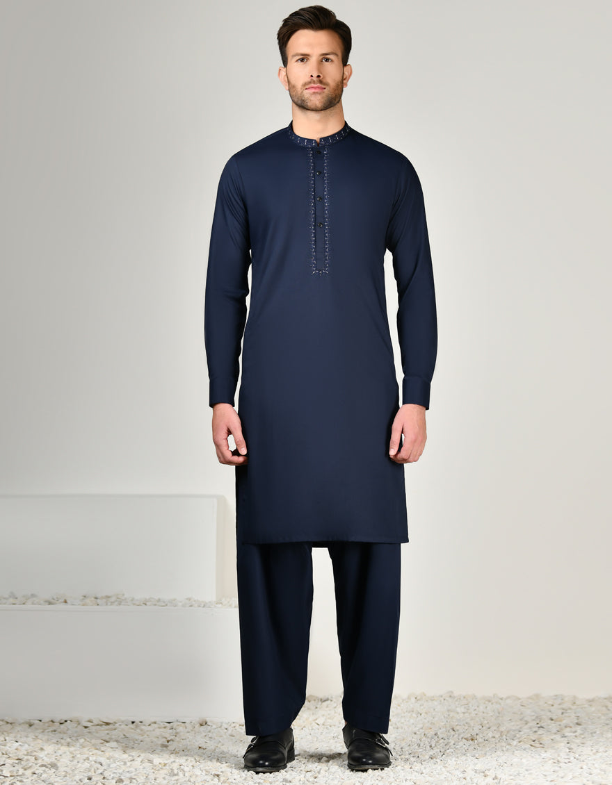 Blended Blue Shalwar Kameez - J. Junaid Jamshed