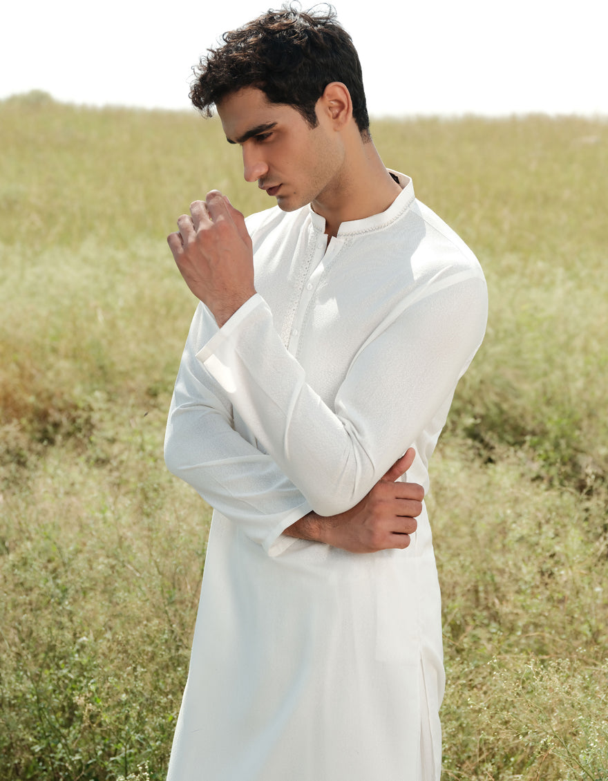 Blended White Shalwar Kameez - J. Junaid Jamshed