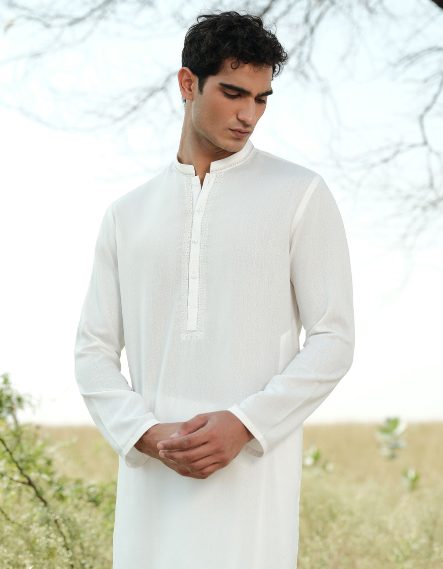 Blended White Shalwar Kameez - J. Junaid Jamshed