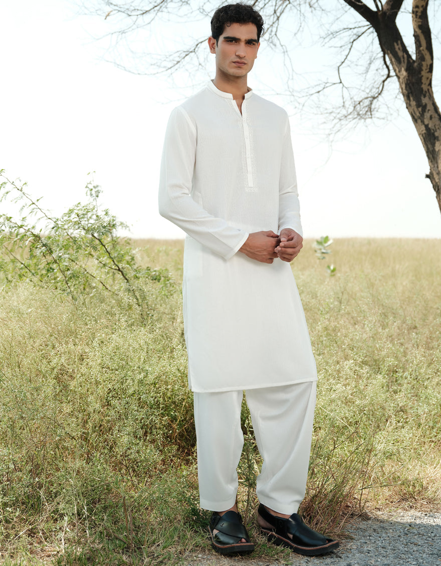 Blended White Shalwar Kameez - J. Junaid Jamshed