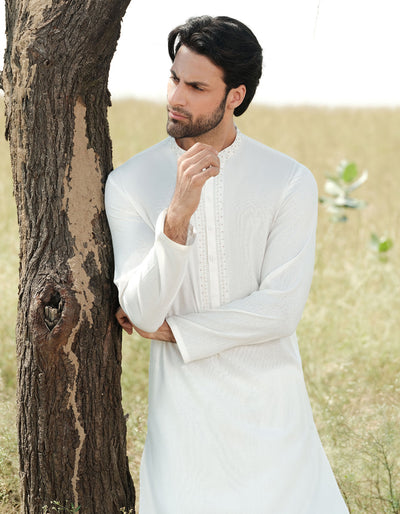 Blended White Shalwar Kameez - J. Junaid Jamshed