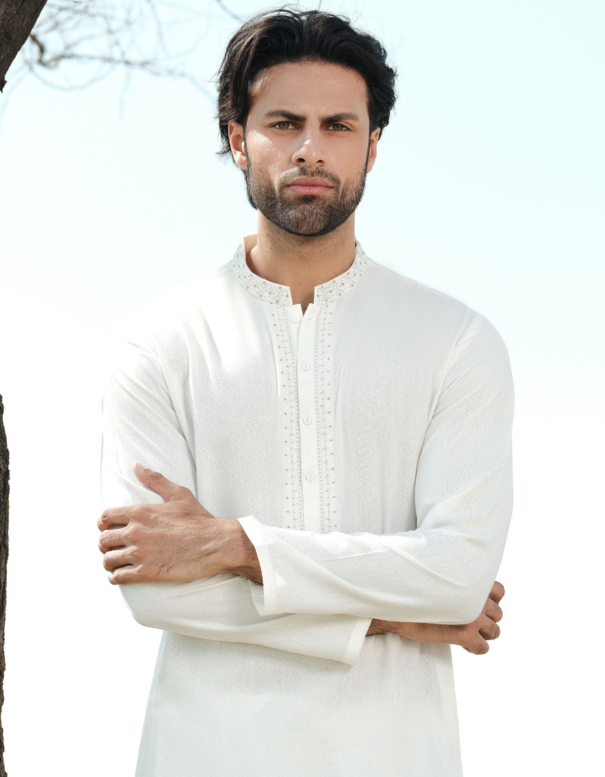 Blended White Shalwar Kameez - J. Junaid Jamshed