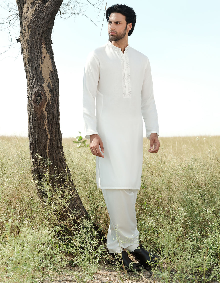 Blended White Shalwar Kameez - J. Junaid Jamshed