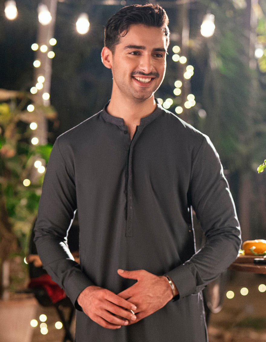 Blended Grey Shalwar Kameez - J. Junaid Jamshed