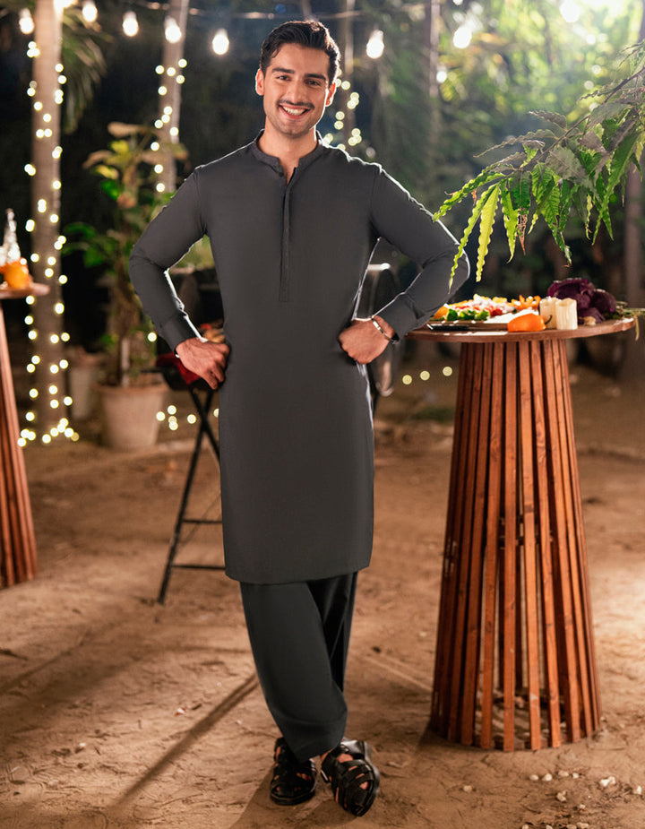 Blended Grey Shalwar Kameez - J. Junaid Jamshed