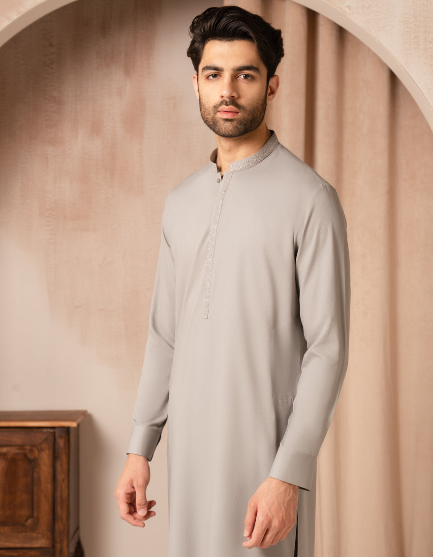 Blended Grey Shalwar Kameez - J. Junaid Jamshed