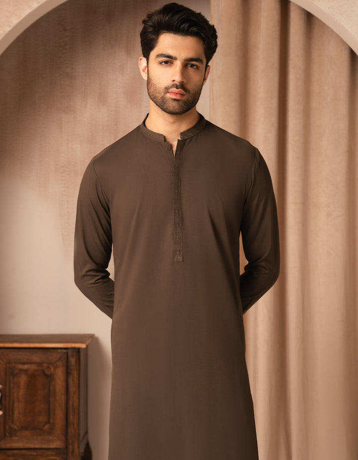 Blended Brown Shalwar Kameez - J. Junaid Jamshed