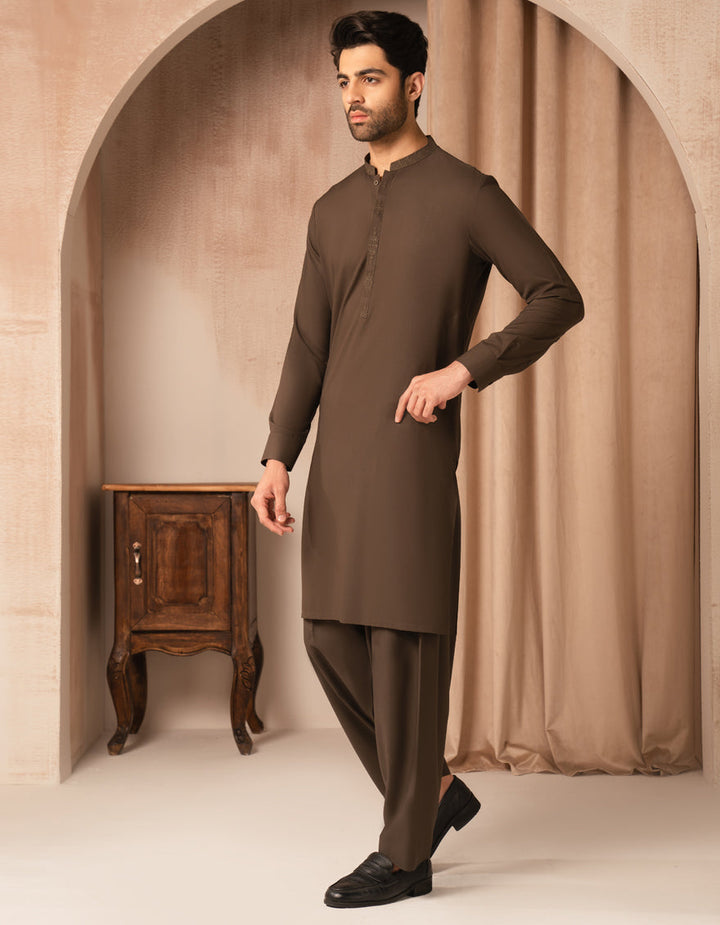 Blended Brown Shalwar Kameez - J. Junaid Jamshed