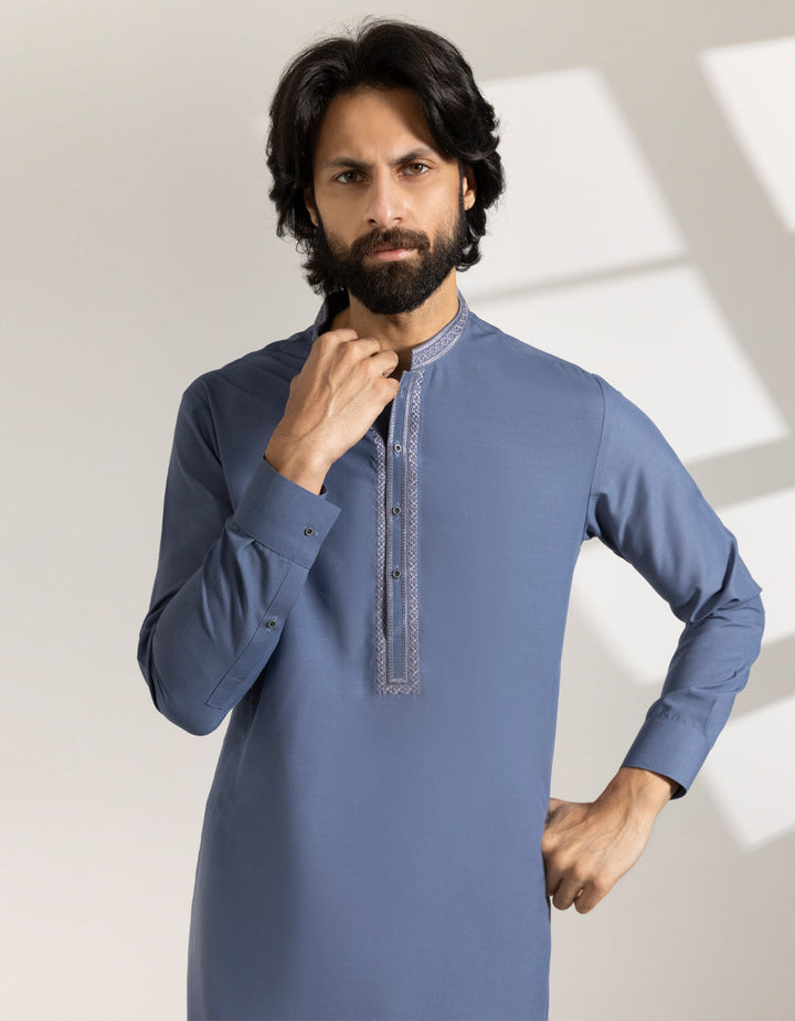 Blended Greyish Blue Shalwar Kameez - J. Junaid Jamshed