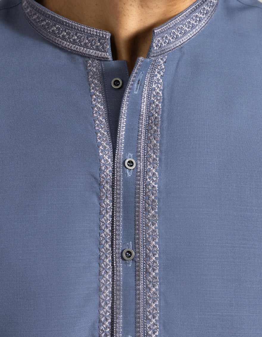 Blended Greyish Blue Shalwar Kameez - J. Junaid Jamshed