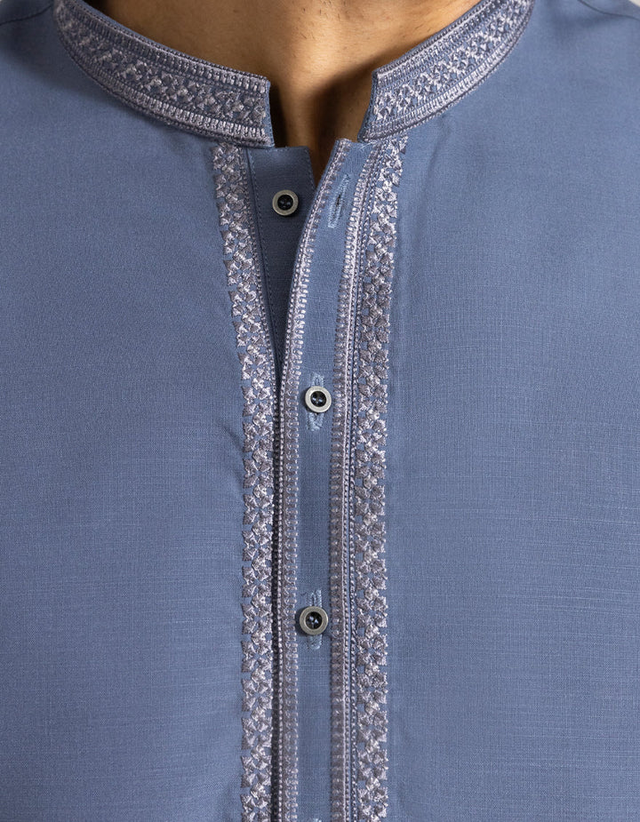 Blended Greyish Blue Shalwar Kameez - J. Junaid Jamshed