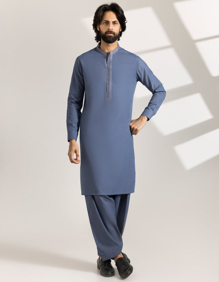 Blended Greyish Blue Shalwar Kameez - J. Junaid Jamshed