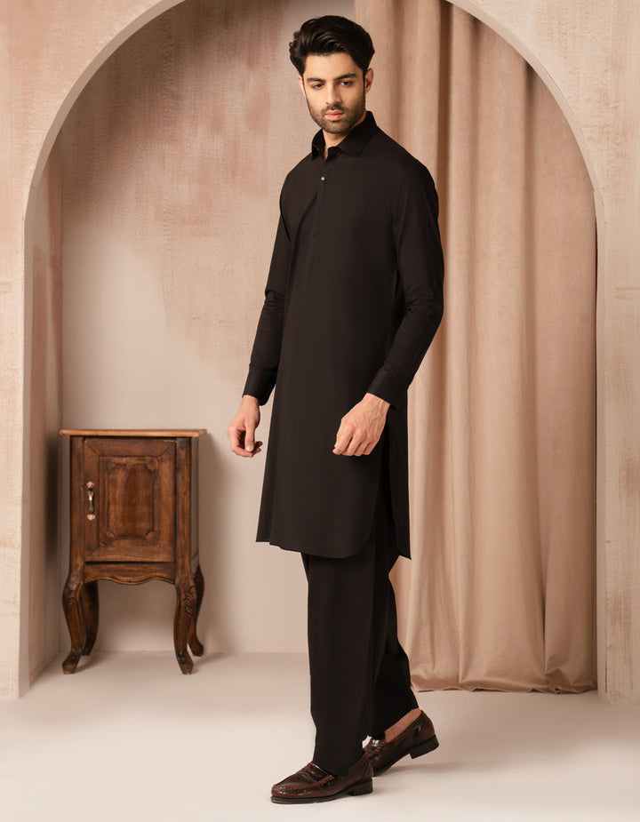 Cotton Black Shalwar Kameez - J. Junaid Jamshed