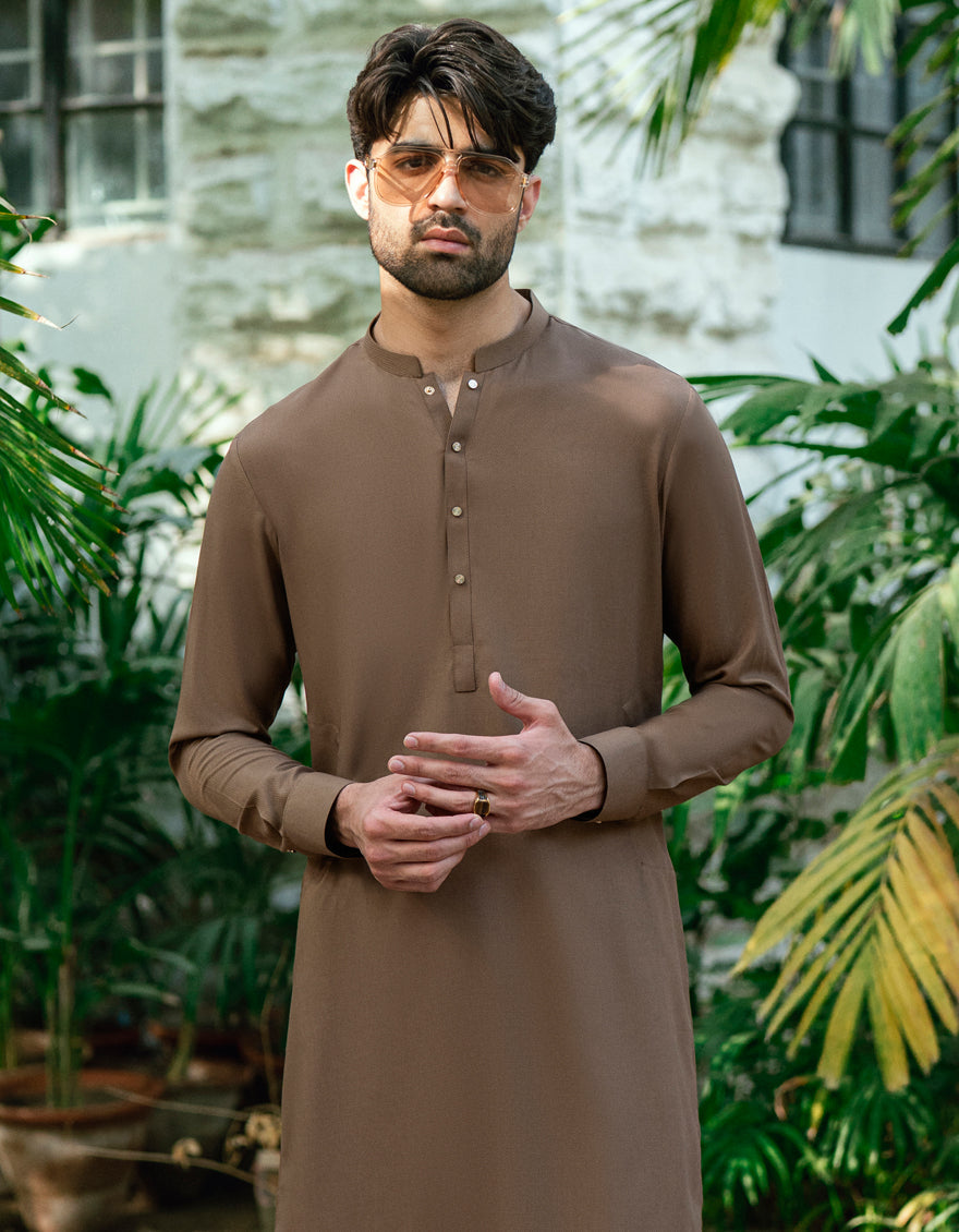 Blended Brown Shalwar Kameez - J. Junaid Jamshed
