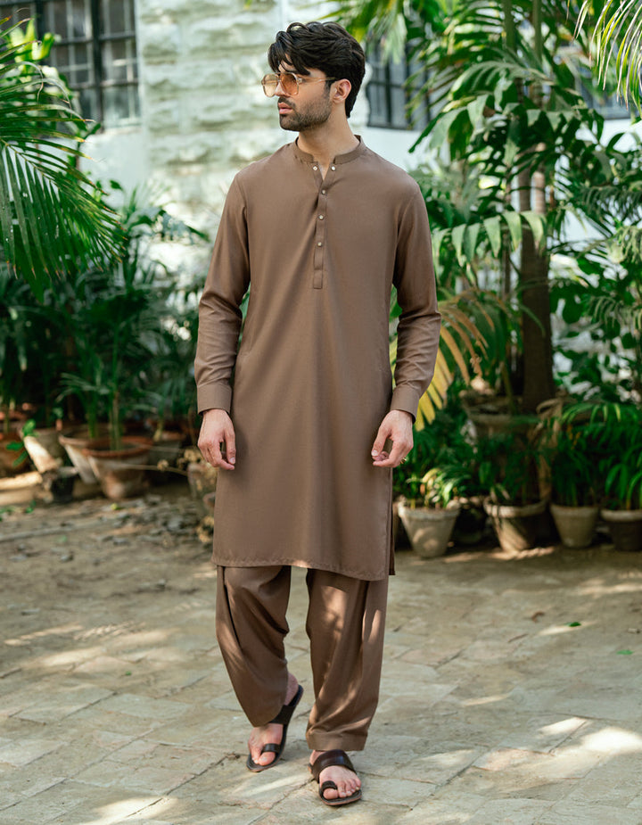 Blended Brown Shalwar Kameez - J. Junaid Jamshed