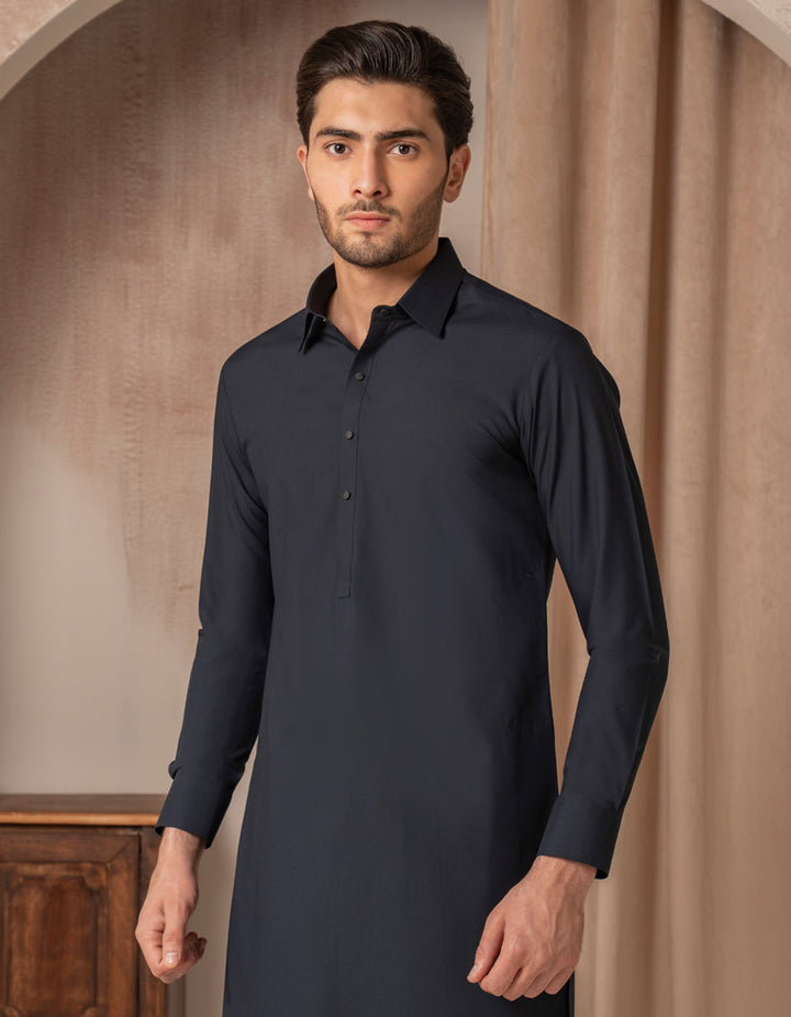 Blended Navy Blue Shalwar Kameez - J. Junaid Jamshed