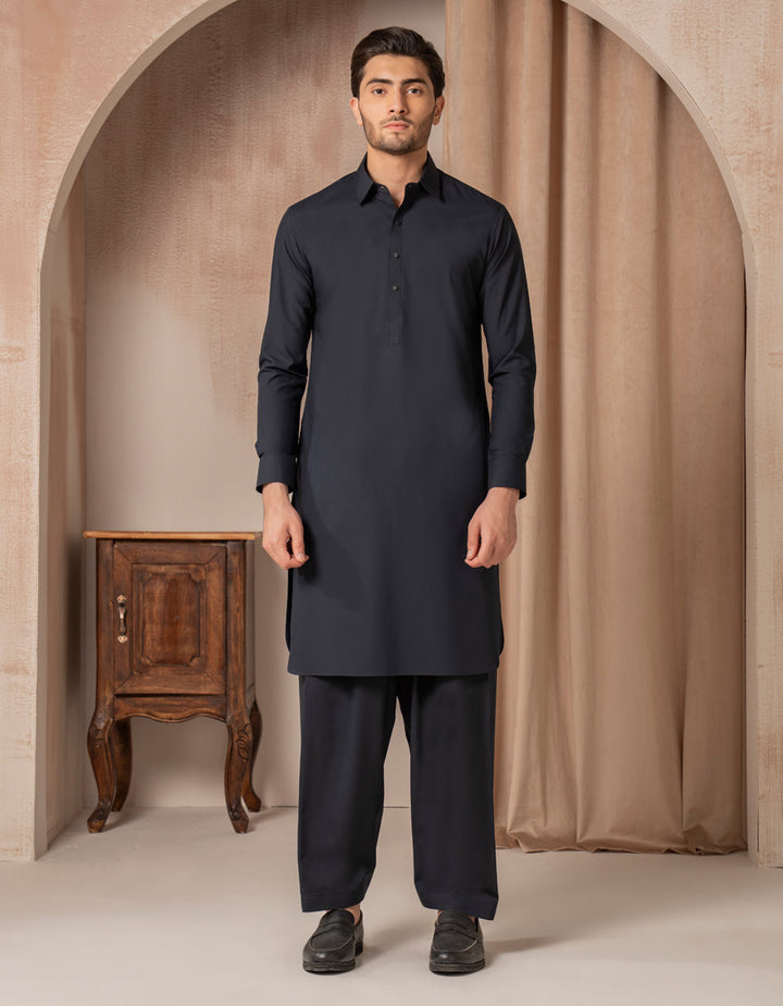 Blended Navy Blue Shalwar Kameez - J. Junaid Jamshed