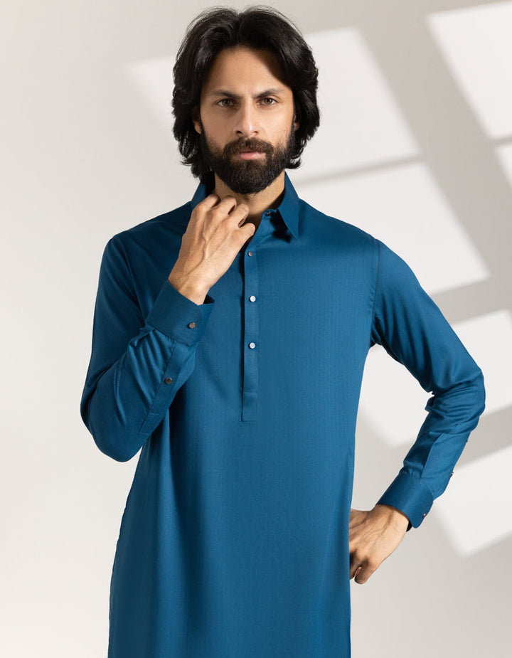 Blended Teal Blue Shalwar Kameez - J. Junaid Jamshed