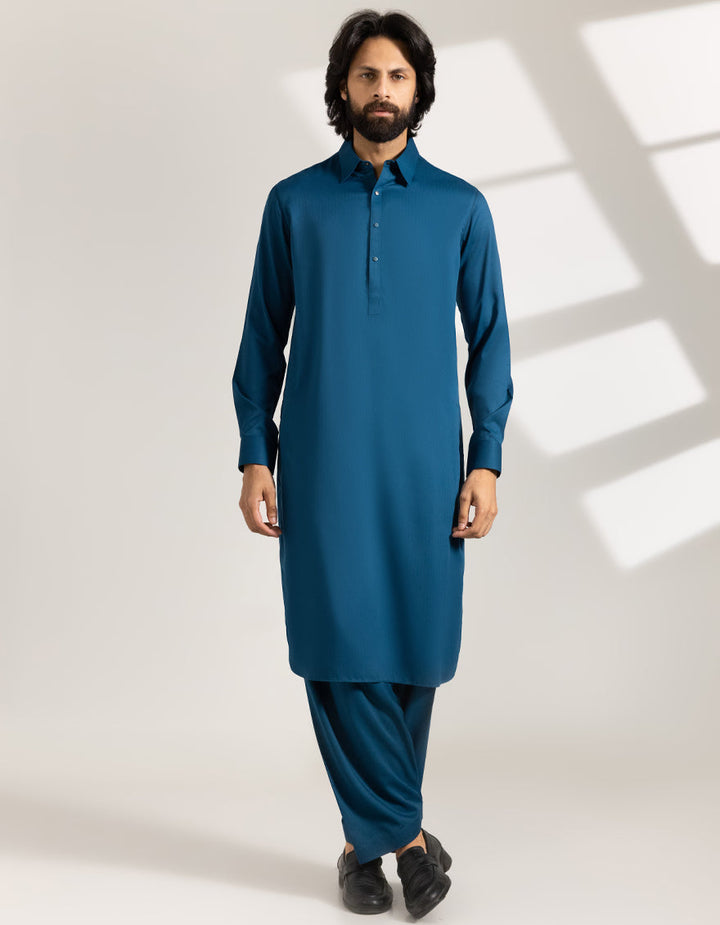 Blended Teal Blue Shalwar Kameez - J. Junaid Jamshed