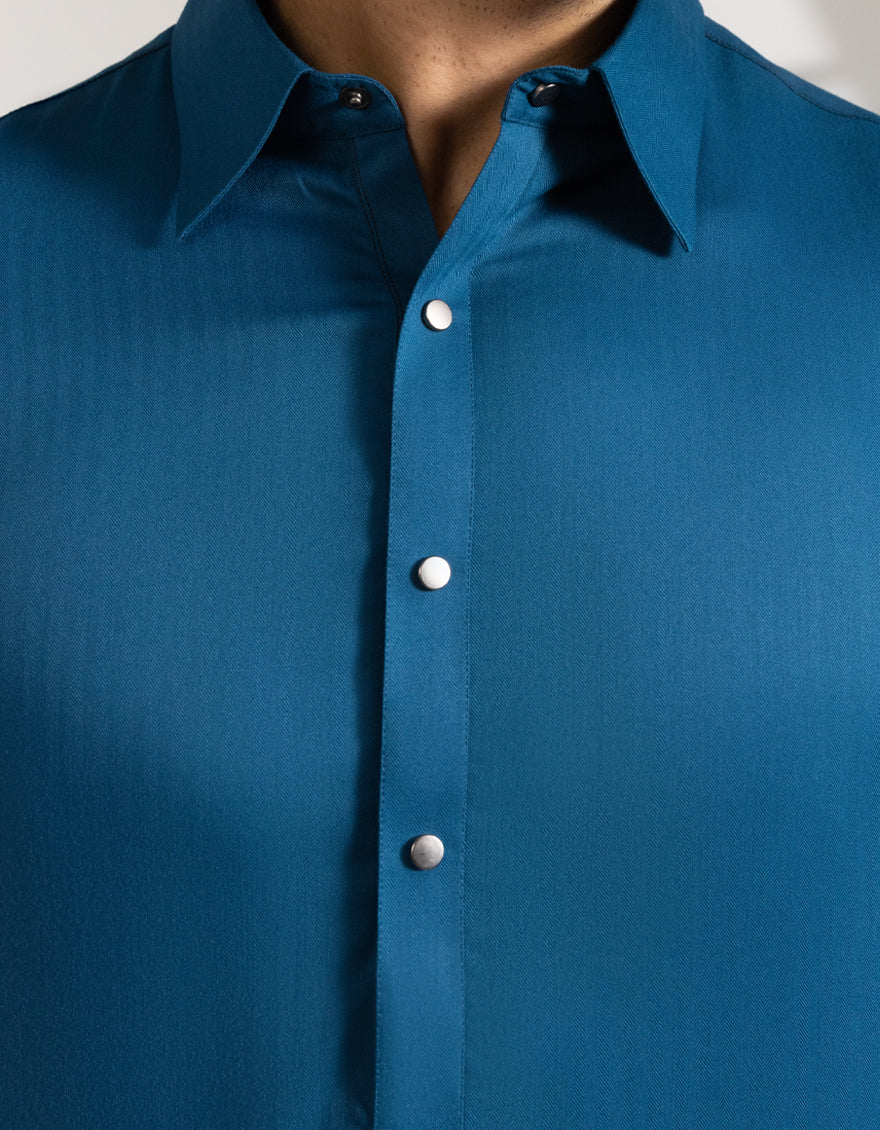 Blended Teal Blue Shalwar Kameez - J. Junaid Jamshed