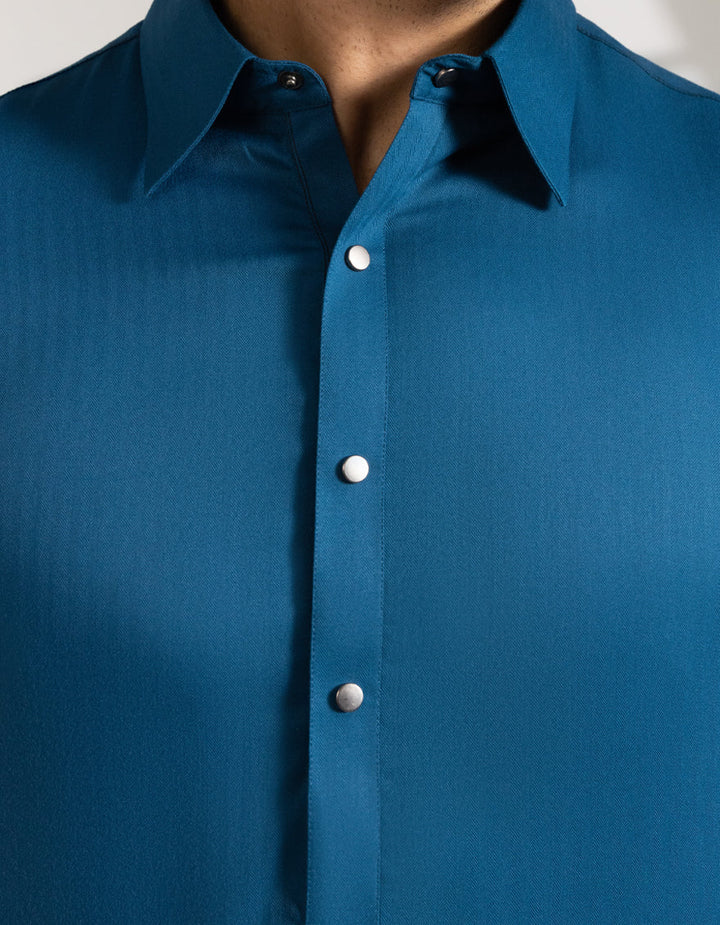 Blended Teal Blue Shalwar Kameez - J. Junaid Jamshed