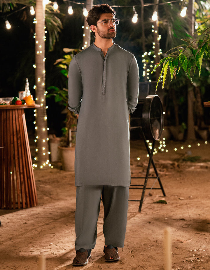 Blended Grey Shalwar Kameez - J. Junaid Jamshed