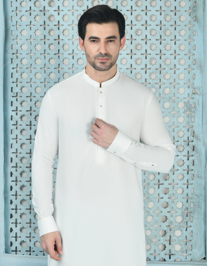 Blended White Kameez Shalwar - J. Junaid Jamshed