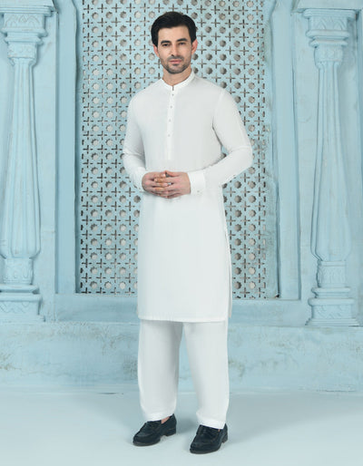 Blended White Kameez Shalwar - J. Junaid Jamshed