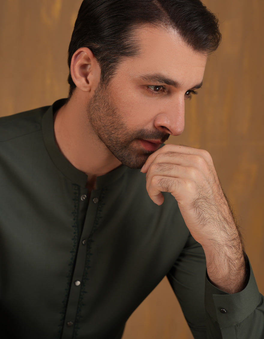 Blended Forest Green Shalwar Kameez - J. Junaid Jamshed