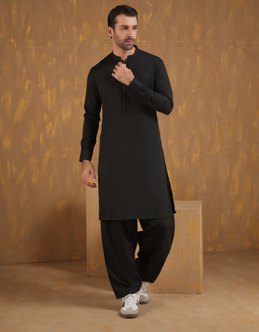 Blended Black Shalwar Kameez- J. Junaid Jamshed