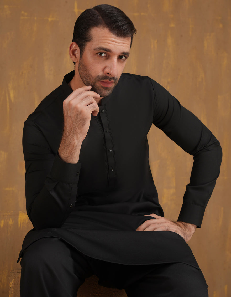 Blended Black Shalwar Kameez- J. Junaid Jamshed