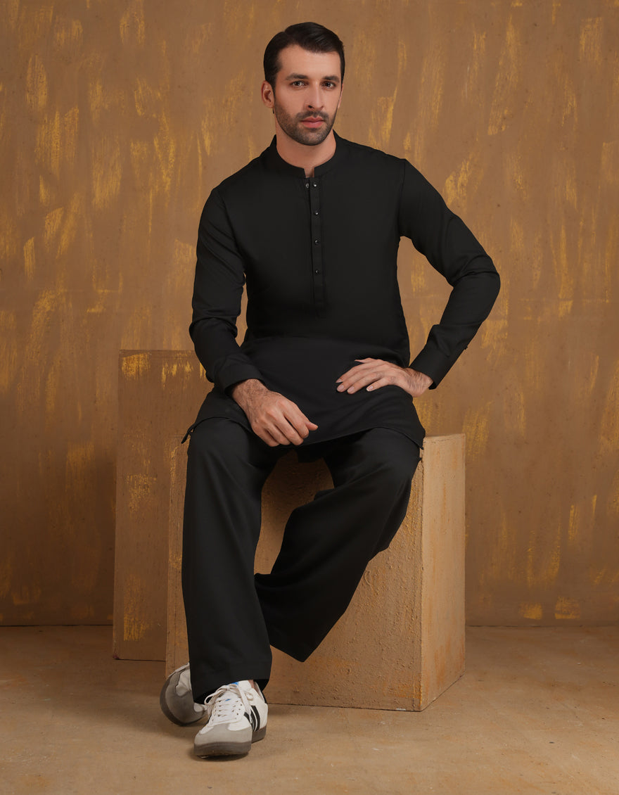 Blended Black Shalwar Kameez- J. Junaid Jamshed