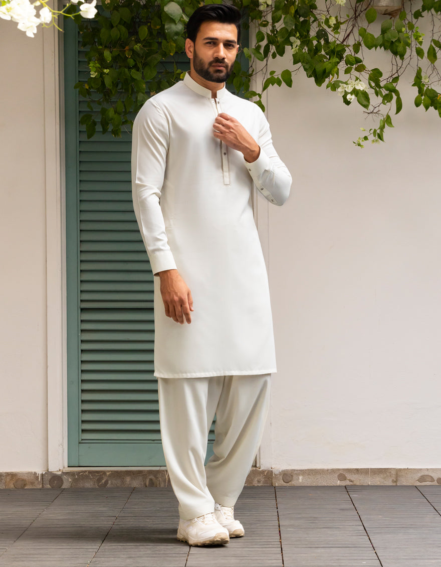 Blended White Shalwar Kameez - J. Junaid Jamshed