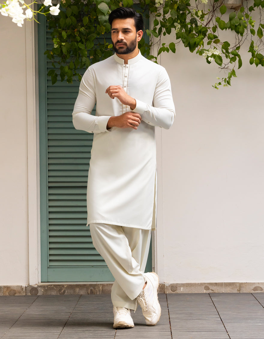 Blended White Shalwar Kameez - J. Junaid Jamshed