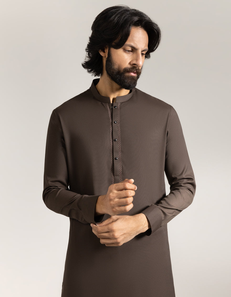 Blended Brown Shalwar Kameez - J. Junaid Jamshed