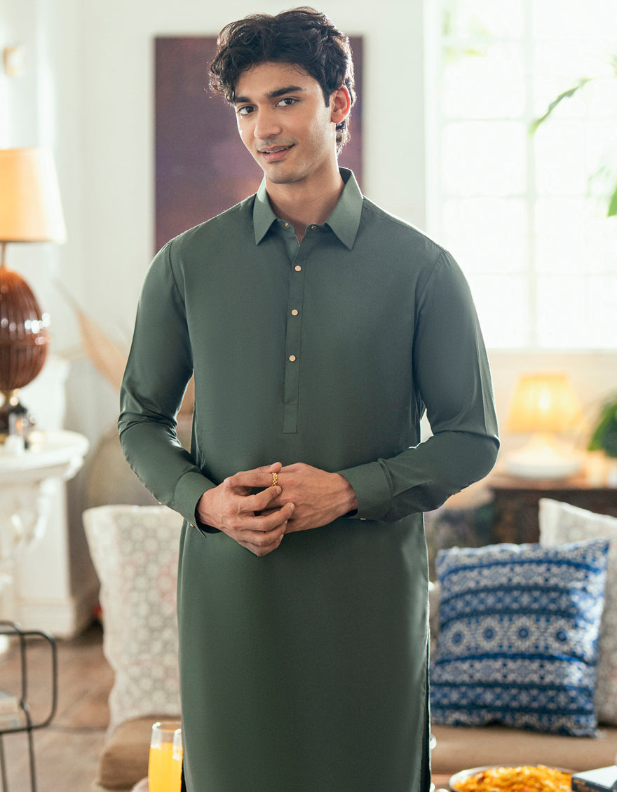 Blended Green Shalwar Kameez - J. Junaid Jamshed