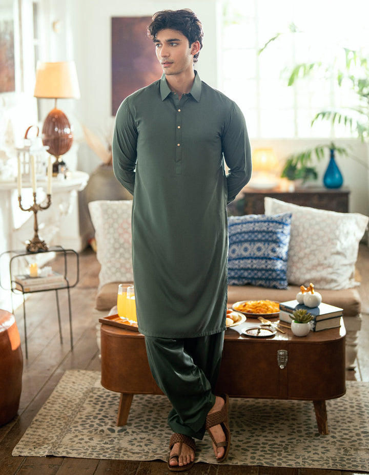 Blended Green Shalwar Kameez - J. Junaid Jamshed