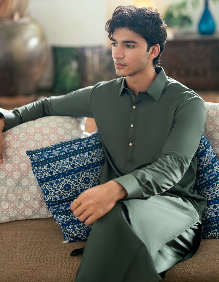 Blended Green Shalwar Kameez - J. Junaid Jamshed